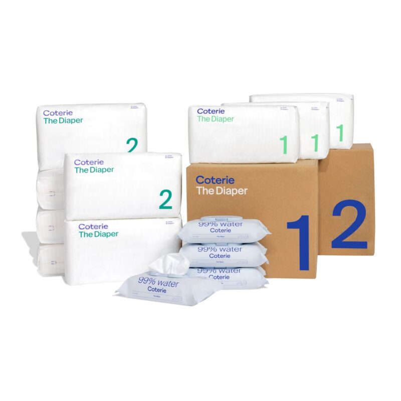 Coterie Baby Diapers + Wipes Baby Kit, Size 1 (99 Count) Size 2 (186 Count) 4