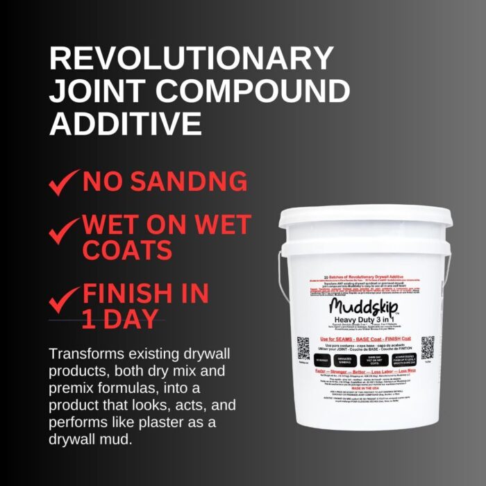 Muddskip Level 5 Smooth 3 in 1 Drywall Additive for Seams, Base & Finish Coats - - Image 2